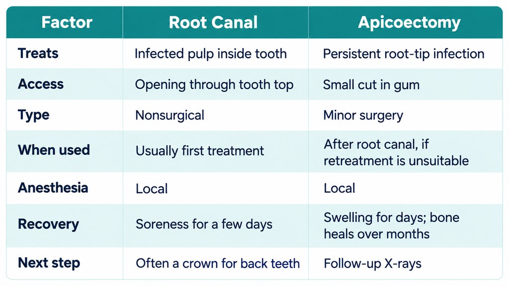 Quick Look at Root Canal vs Apicoectomy
